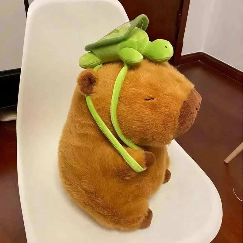 Peluche Capibara Con Mochila Tortuga