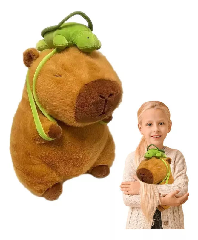 Peluche Capibara Con Mochila Tortuga